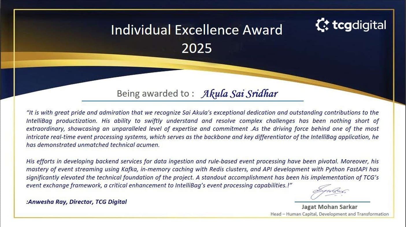 TCG Annual Excellence Award