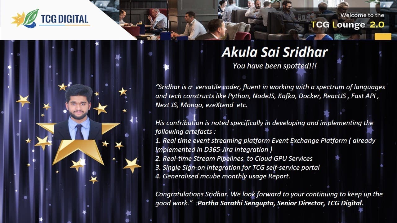 TCG Spot Award Recognition